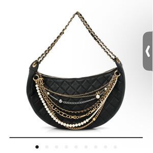 Chanel Lambskin Quilted All About Chains Hobo Black.